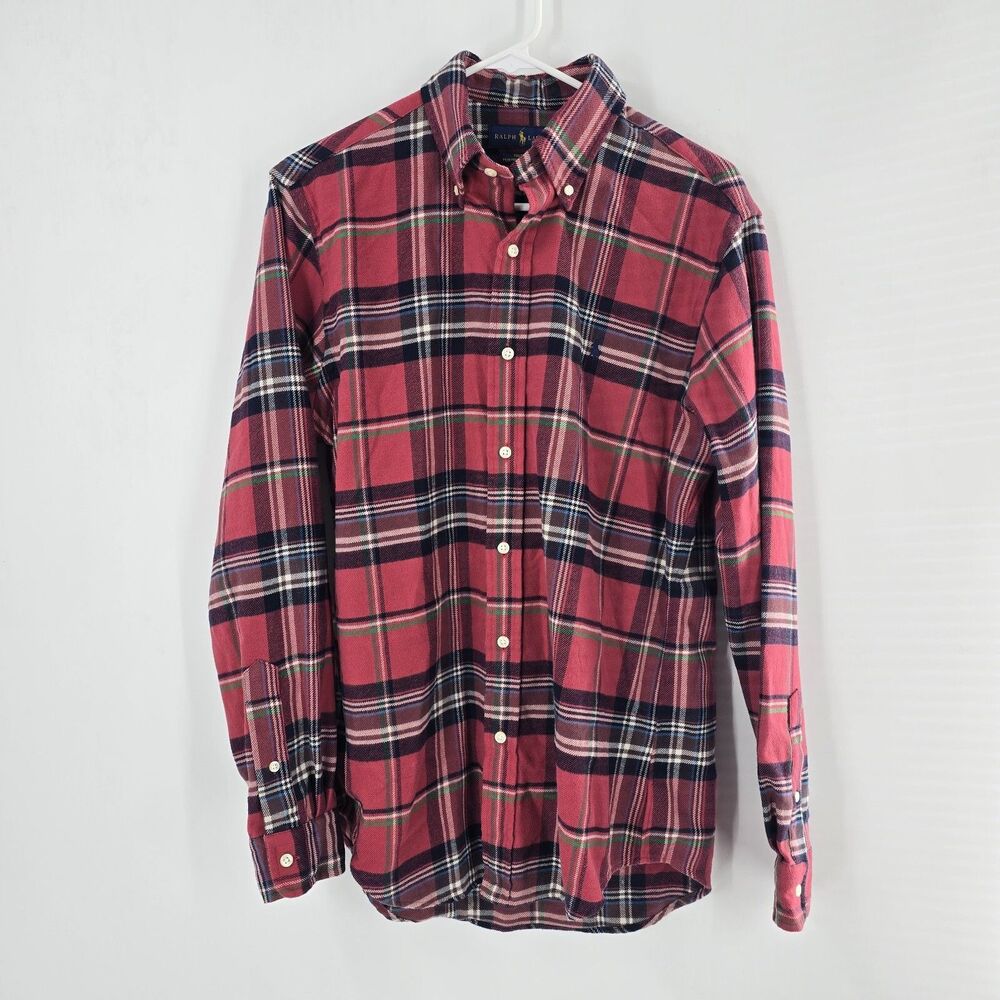 RALPH LAUREN Custom Fit Performance Flannel Men’s Red Plaid Button-Down Shirt M